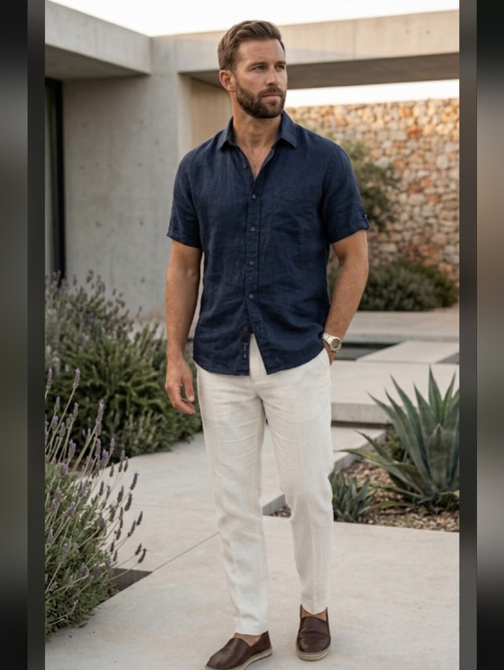 Thom Aaron 100% Linen Button Up Shirt XL Short Sleeve  Resort Quiet Luxury 120t
